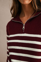 GABI SAILOR COLLAR ZIP UP SWEATER TOP