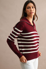 GABI SAILOR COLLAR ZIP UP SWEATER TOP