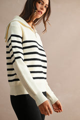 GABI SAILOR COLLAR ZIP UP SWEATER TOP