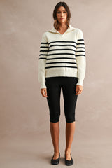GABI SAILOR COLLAR ZIP UP SWEATER TOP