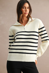 GABI SAILOR COLLAR ZIP UP SWEATER TOP