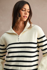 GABI SAILOR COLLAR ZIP UP SWEATER TOP