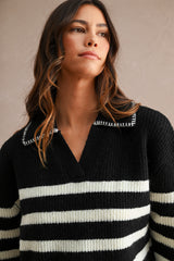 KARSYN STITCH DETAIL COLLAR SWEATER TOP