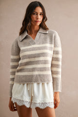 KARSYN STITCH DETAIL COLLAR SWEATER TOP