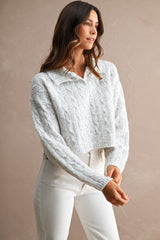 LILLY COLLARED CABLE KNIT CROPPED TOP