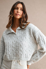 LILLY COLLARED CABLE KNIT CROPPED TOP