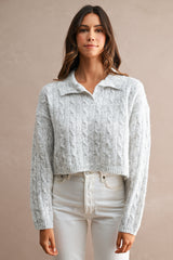 LILLY COLLARED CABLE KNIT CROPPED TOP