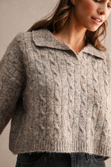 LILLY COLLARED CABLE KNIT CROPPED TOP