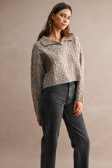 LILLY COLLARED CABLE KNIT CROPPED TOP