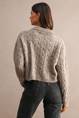 LILLY COLLARED CABLE KNIT CROPPED TOP