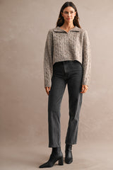 LILLY COLLARED CABLE KNIT CROPPED TOP