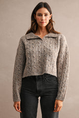 LILLY COLLARED CABLE KNIT CROPPED TOP