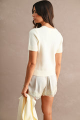 KARLA SHORT SLEEVES KNIT TOP WITH SCARF