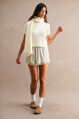 KARLA SHORT SLEEVES KNIT TOP WITH SCARF