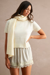 KARLA SHORT SLEEVES KNIT TOP WITH SCARF
