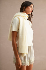 KARLA SHORT SLEEVES KNIT TOP WITH SCARF