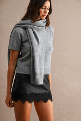 KARLA SHORT SLEEVES KNIT TOP WITH SCARF