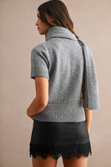 KARLA SHORT SLEEVES KNIT TOP WITH SCARF