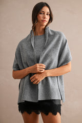 KARLA SHORT SLEEVES KNIT TOP WITH SCARF