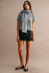 KARLA SHORT SLEEVES KNIT TOP WITH SCARF