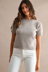 KARLA SHORT SLEEVES KNIT TOP WITH SCARF