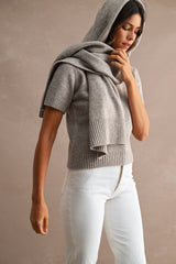 KARLA SHORT SLEEVES KNIT TOP WITH SCARF