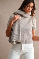 KARLA SHORT SLEEVES KNIT TOP WITH SCARF