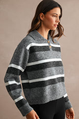 AMORA STRIPED COLLARED SWEATER TOP
