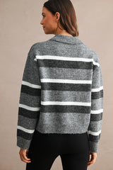AMORA STRIPED COLLARED SWEATER TOP