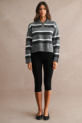 AMORA STRIPED COLLARED SWEATER TOP