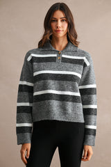 AMORA STRIPED COLLARED SWEATER TOP