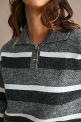 AMORA STRIPED COLLARED SWEATER TOP