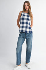 MARIE GINGHAM KNIT TOP