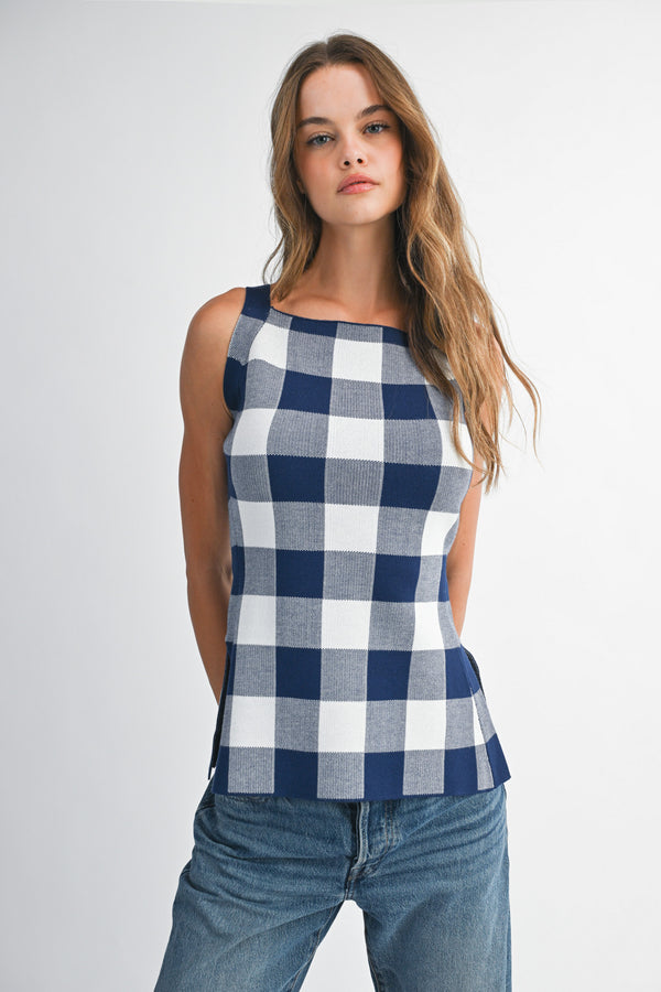 MARIE GINGHAM KNIT TOP