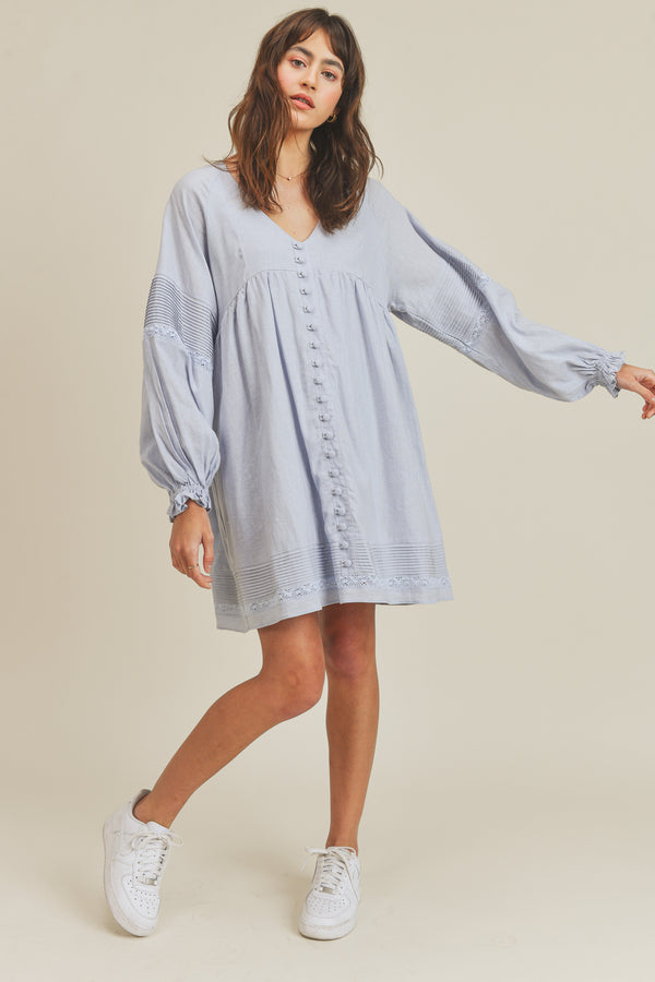 JOCELYN LINEN PINTUCK DRESS