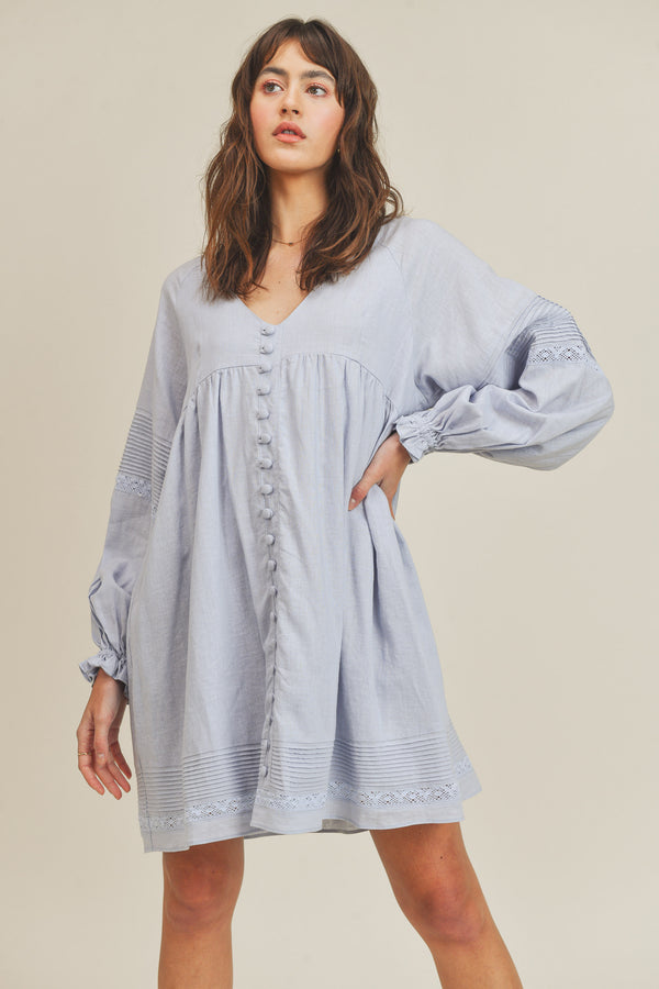 JOCELYN LINEN PINTUCK DRESS