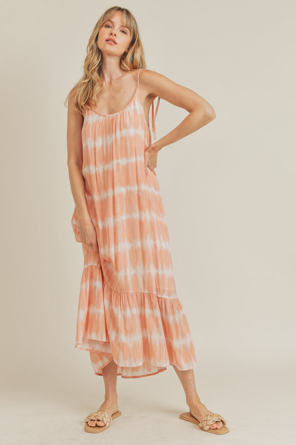 ADRIANNA TIE DYE GAUZE MIDI DRESS