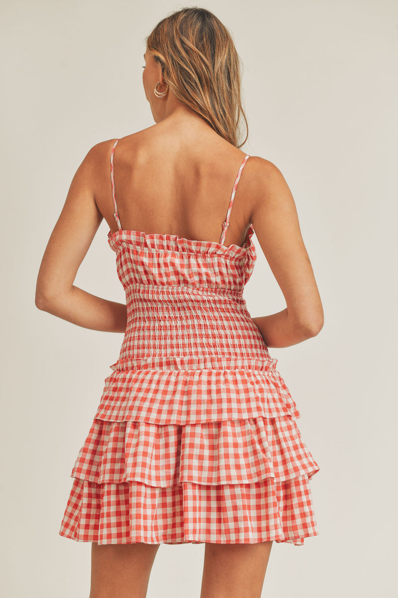 Gingham red cotton top with ruffled embroideries – MaisonCléo
