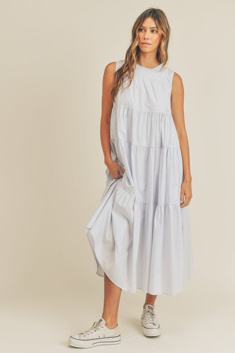 AMARI TIERED SLEEVELESS MIDI DRESS