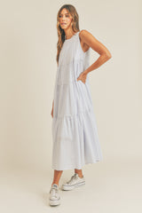 AMARI TIERED SLEEVELESS MIDI DRESS