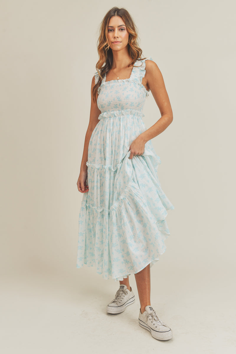 PAULA SMOCKED MIDI DRESS