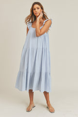 JAYLAH RUFFLE SHOULDER MIDI DRESS