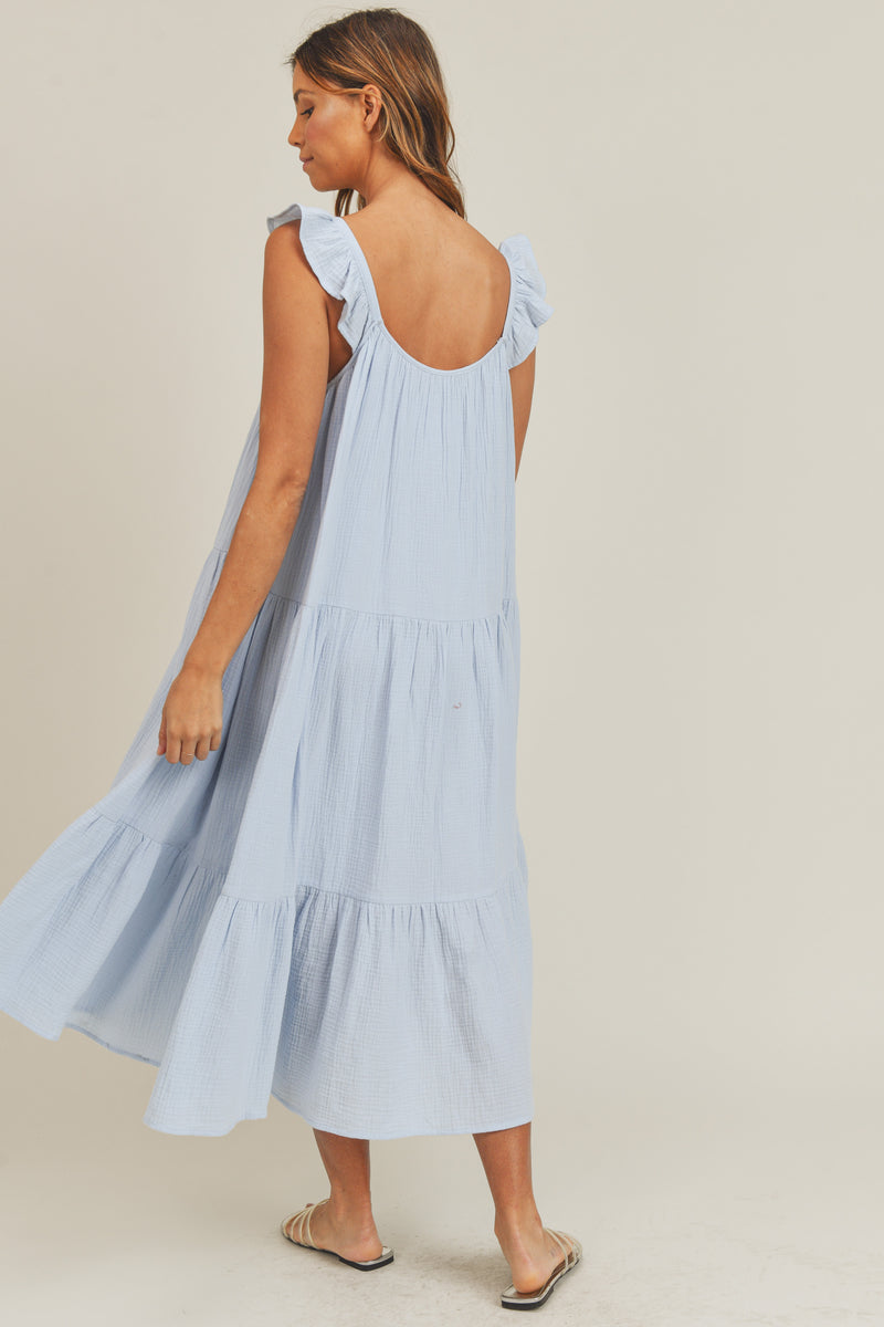 JAYLAH RUFFLE SHOULDER MIDI DRESS