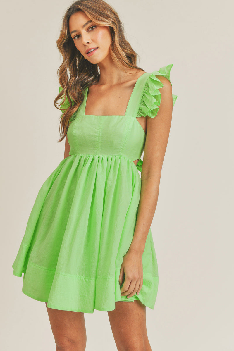 BROOKLYNN RUFFLE SLEEVELESS MINI DRESS