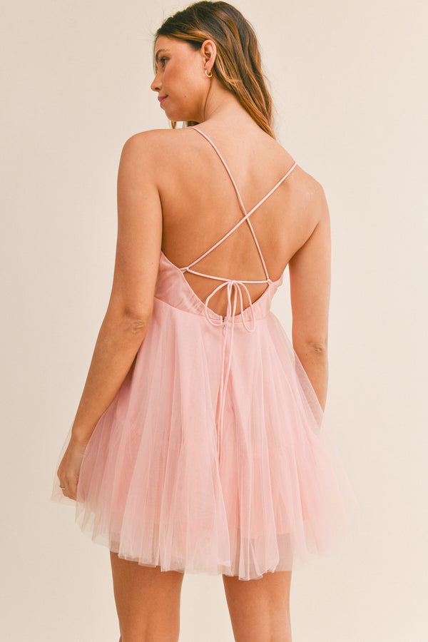 LEILA STRAP TULLE MINI DRESS