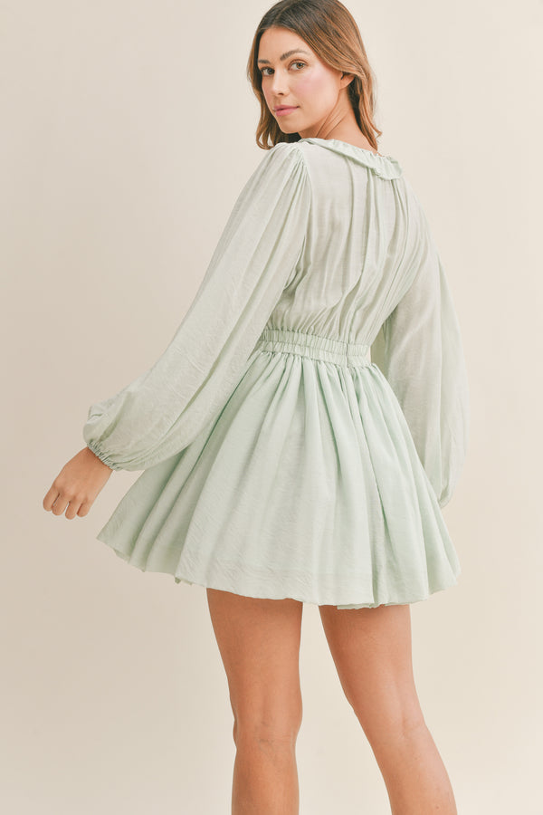 EVERLEE RUFFLE V-NECKLINE MINI DRESS