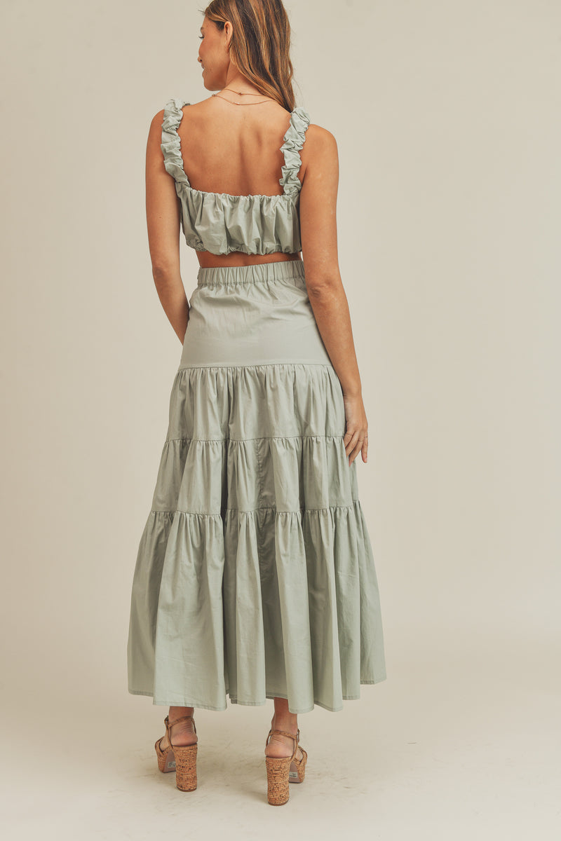 ZARIA RUCHED CROP TOP & MAXI TIERED SKIRT