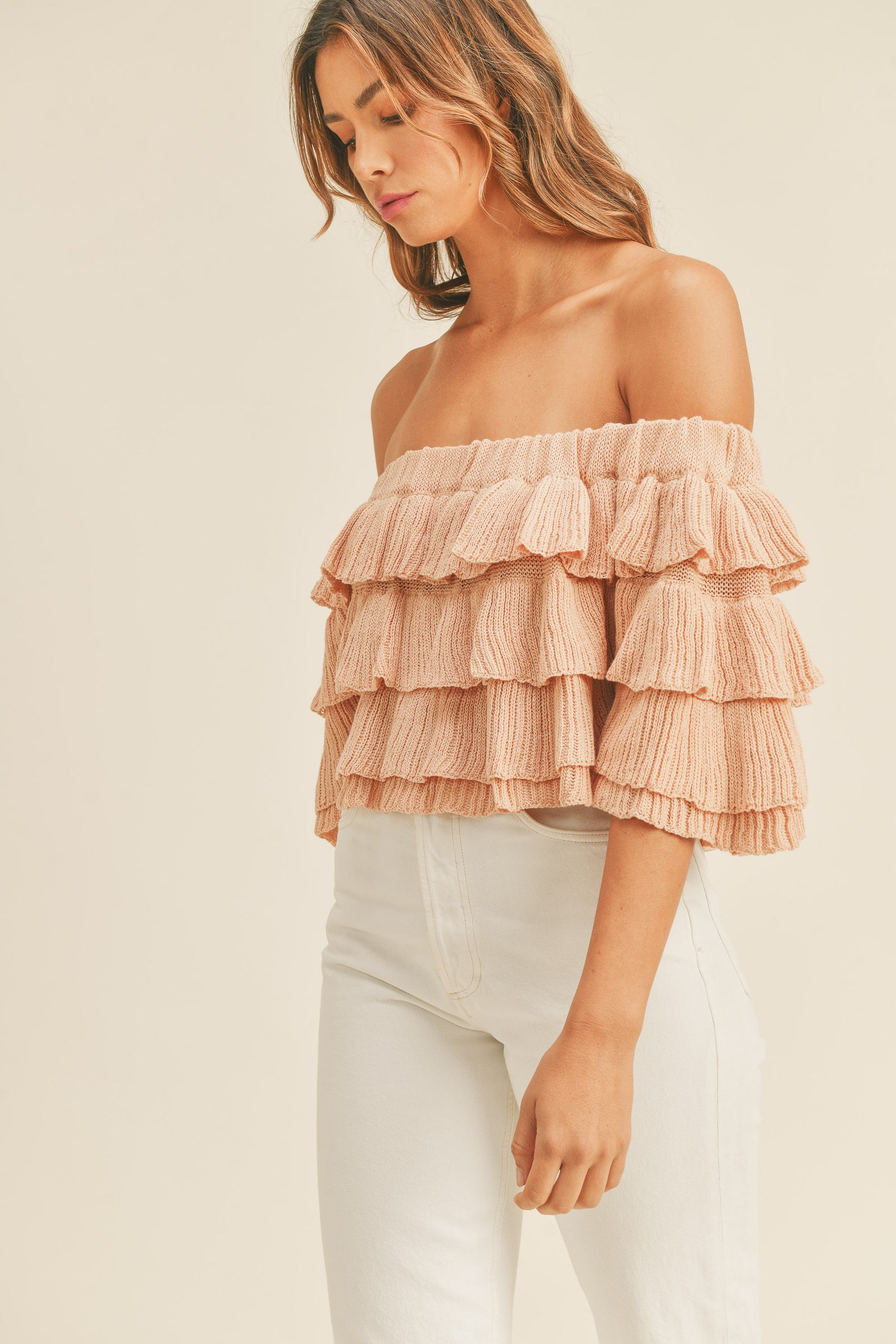 Off shoulder frill top hotsell