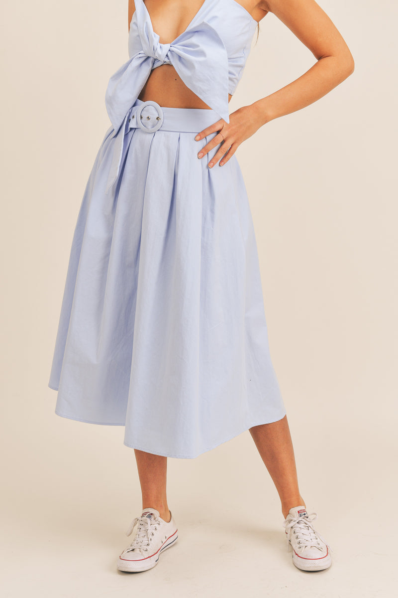 VADA RIBBON TIED TOP AND FLARE SKIRT