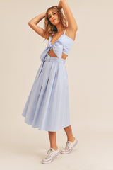 VADA RIBBON TIED TOP AND FLARE SKIRT